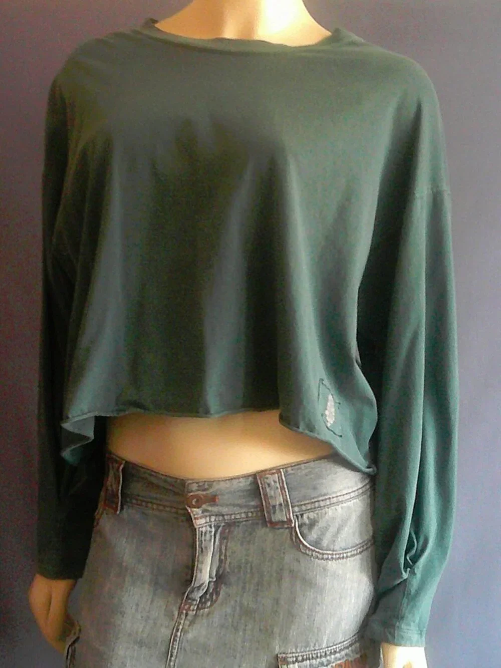 Free People FP Movement Inspire Layer Teal Green Long Sleeve Cropped Tee M
